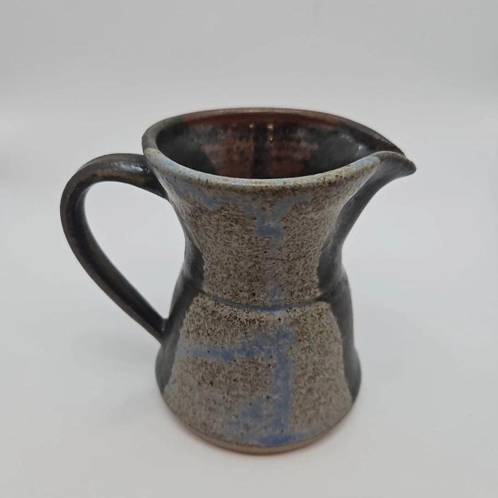 Vintage Studio Art Pottery Creamer Pitcher Brown Blue Gray Glazed Stoneware